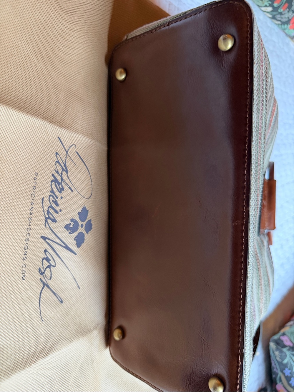 Patricia Nash Multicolor Striped Canvas Tote with Brown Leather Ring Handles - Picture 3 of 7